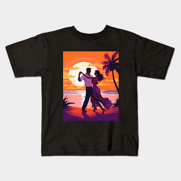 Couple Dancing Bachata on The Beach Kids T-Shirt by Dance Art Creations